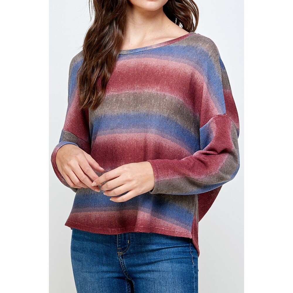 Women’s Striped Long Sleeve Sweater Low Back Detail Size M - Picture 5 of 11